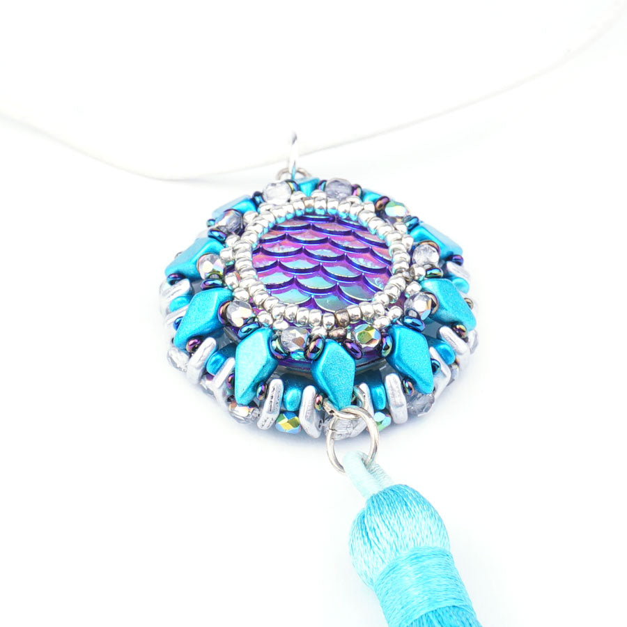 Celestial Moon Reversible Necklace - Blue and Silver Colorway from Lisa's Bead Designs - Goody Beads