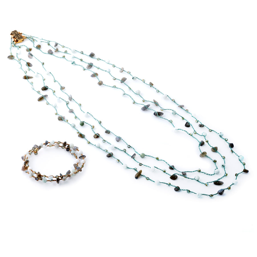 The Elements Collection Multi Strand Necklace and Bracelet Set Kit - Water