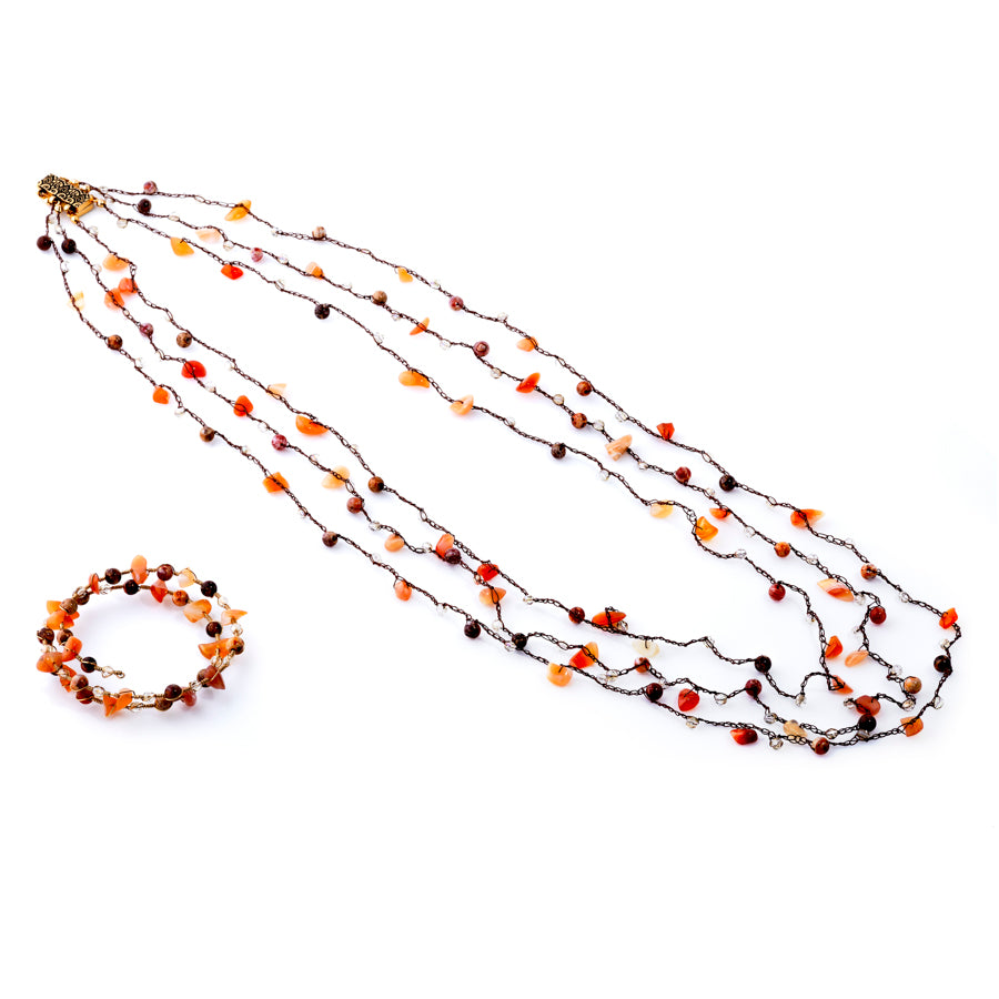 The Elements Collection Multi Strand Necklace and Bracelet Set Kit - Fire