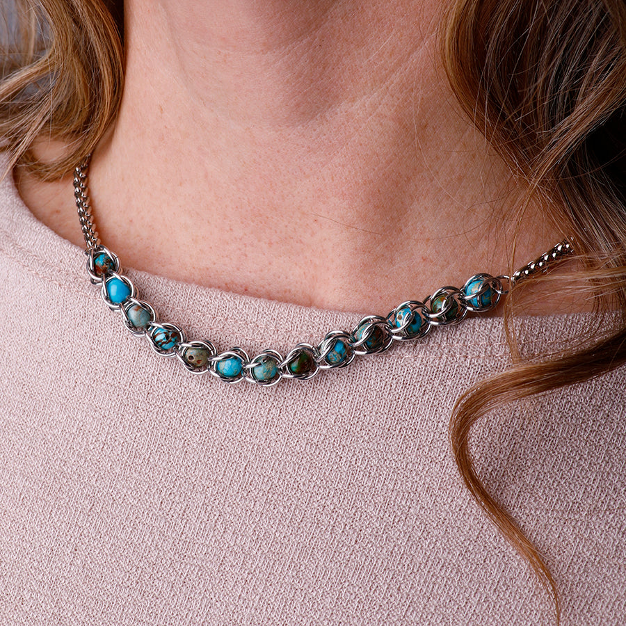 Captured Chain Maille Necklace Kit - Aqua Impression Jasper