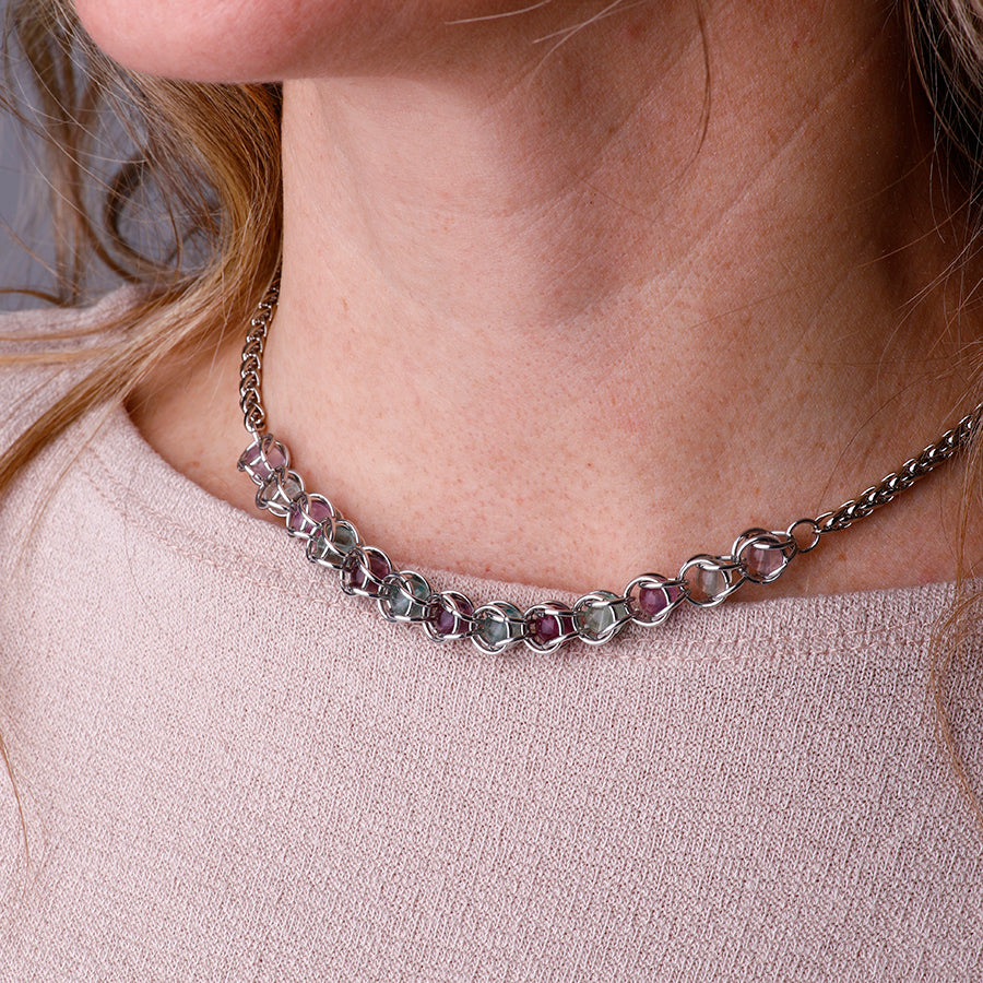 Captured Chain Maille Necklace Kit - Fluorite