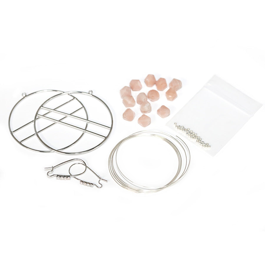 The Saturn Gemstone Earrings Kit - Peach Moonstone and Silver