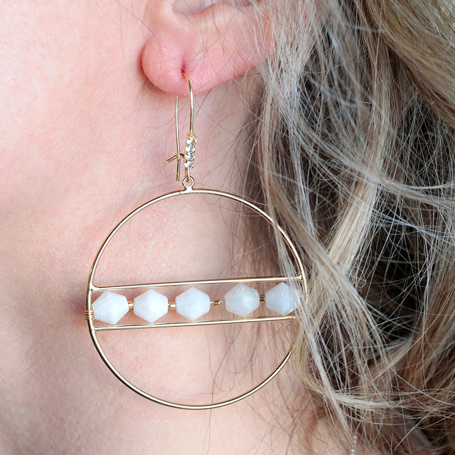 The Saturn Gemstone Earrings Kit - White Moonstone and Gold