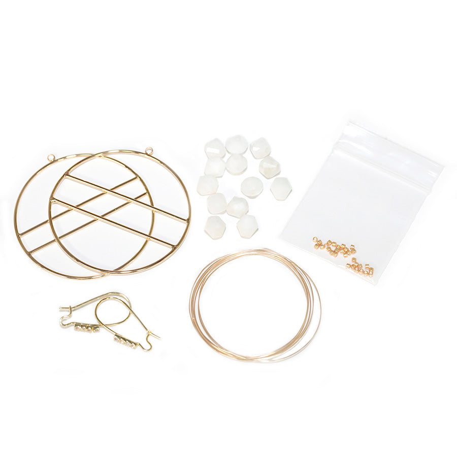 The Saturn Gemstone Earrings Kit - White Moonstone and Gold