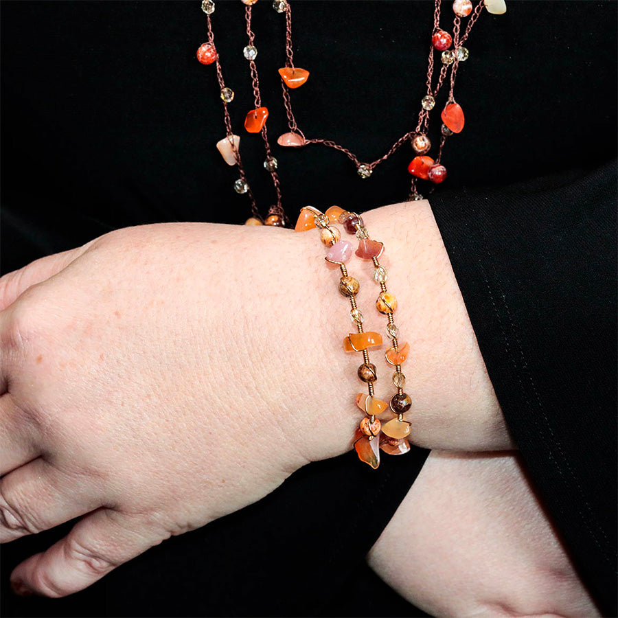 The Elements Collection Multi Strand Necklace and Bracelet Set Kit - Fire