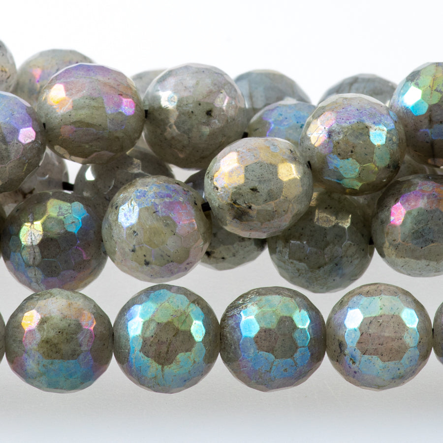 Labradorite Faceted Plated 8mm Round 15-16 Inch
