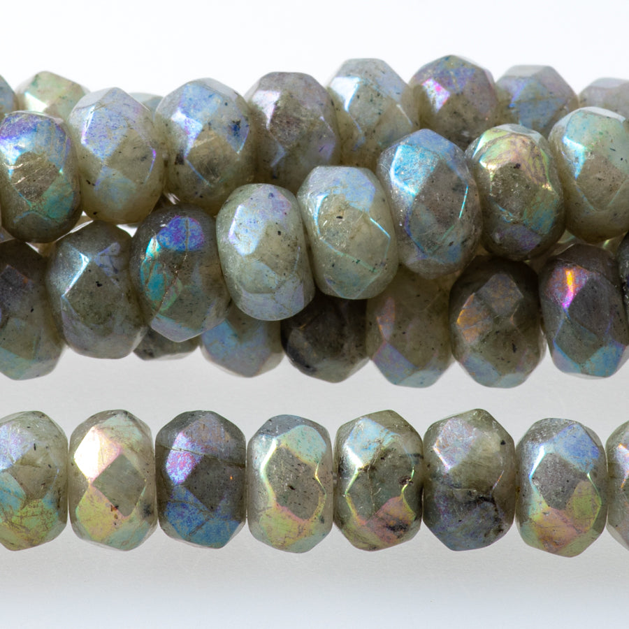 Labradorite 8mm Rainbow Plated Rondelle Faceted - 15-16 Inch