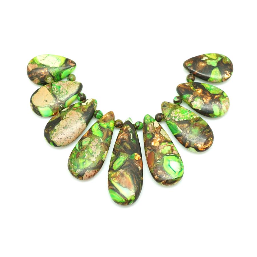 Lime Green Impression Jasper & Bronzite 9-Piece Drop Set 15-38mm - Pendant