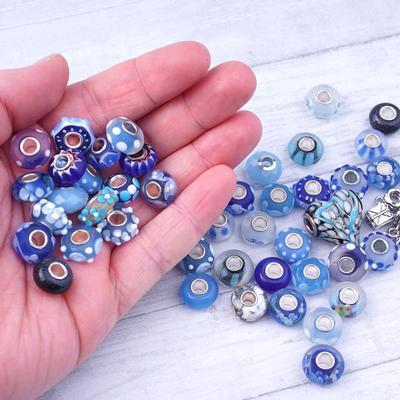 True Blue Large-Hole Bead Mix - 50 Pieces
