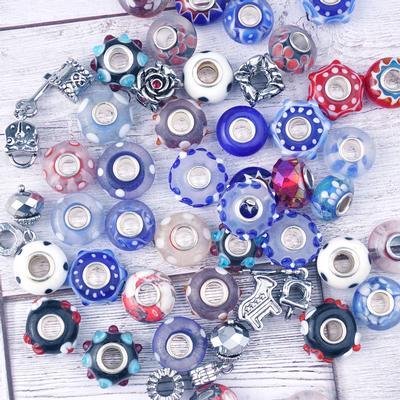 Red, White & Blue Large-Hole Bead Mix - 50 Pieces