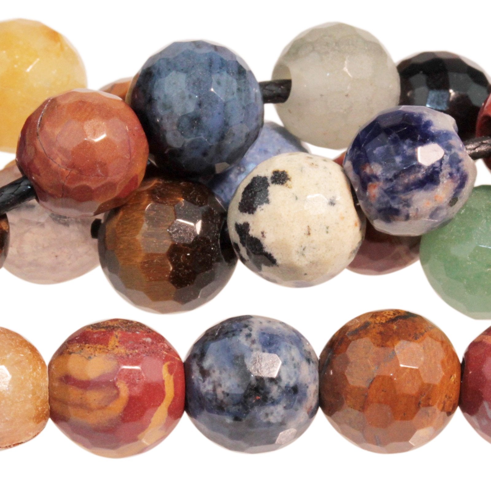 Mixed Stone 10mm Faceted Round Large Hole Bead 8-Inch