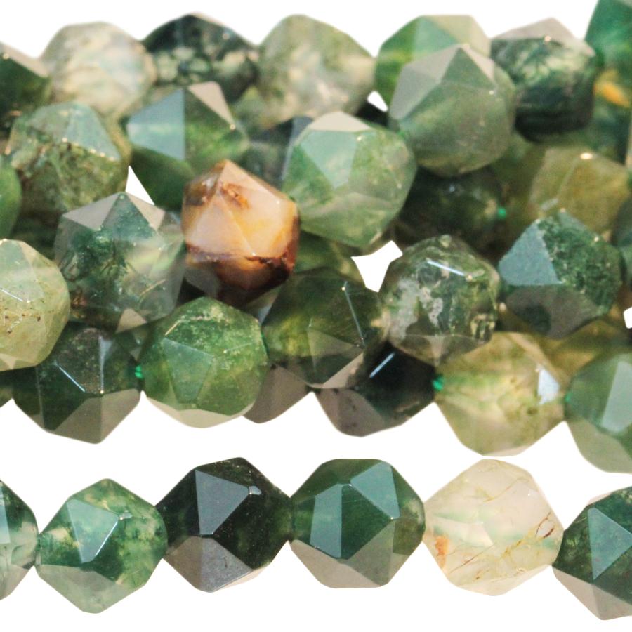 Moss Agate 8mm Star Cut Round 15-16 Inch