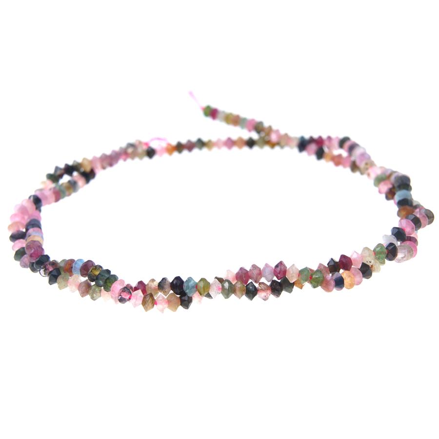 Multi Tourmaline in Quartz Diamond Cut, Faceted 2x3mm Saucer - 15-16 Inch