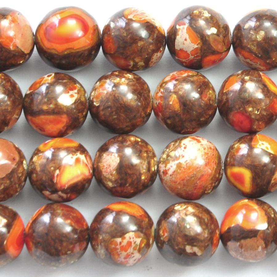 Orange (Tangerine) Bronzite Impression Jasper 10mm Round 15-16 Inch