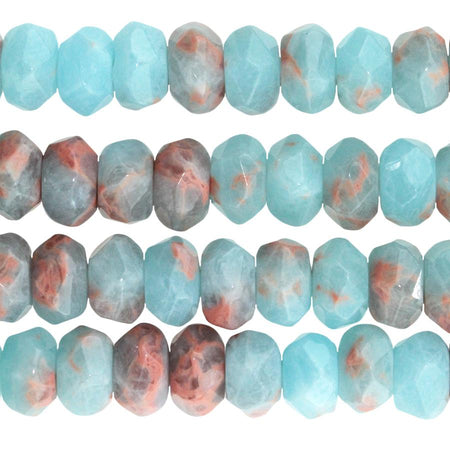 Powder Blue Impression Jasper 8mm Faceted Rondelle 8-Inch