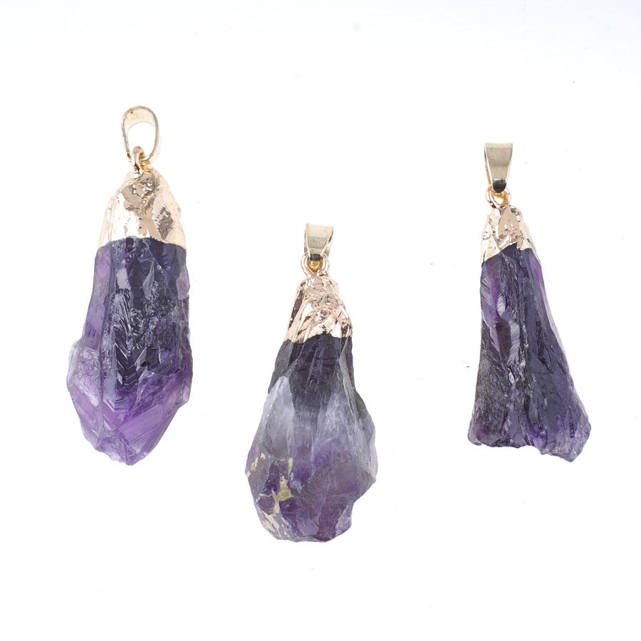 Amethyst Rough 35-45mm Gold Tone Plated Pendant - Goody Beads
