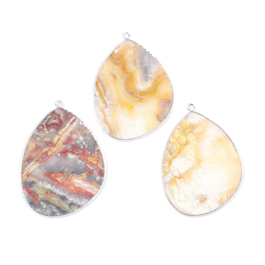 Crazy Lace Agate 27x34mm Slice Silver Plated - Pendant - Goody Beads