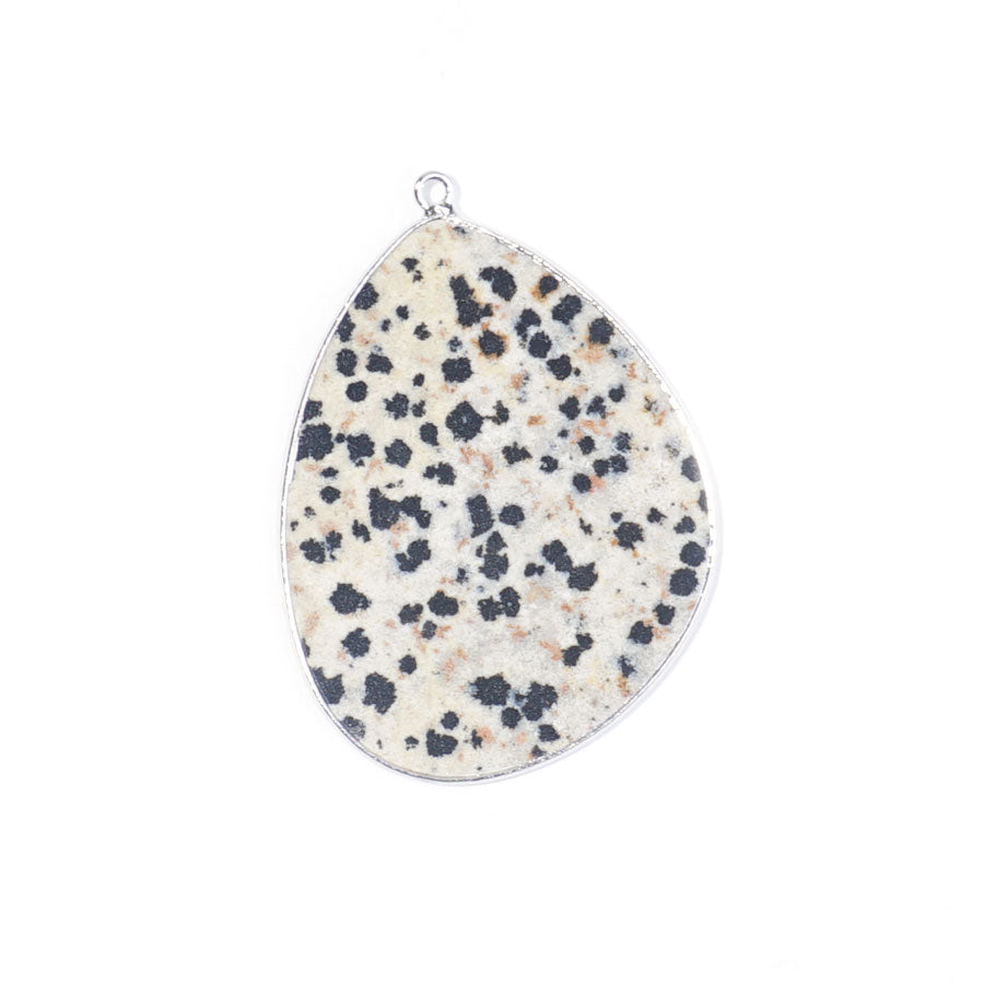 Dalmation Jasper 27x34mm Slice Silver Plated - Pendant - Goody Beads