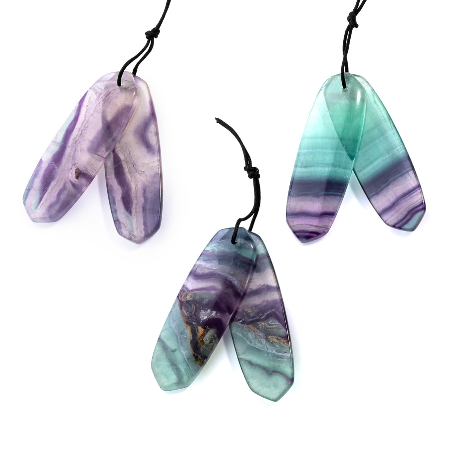 Fluorite 13x38mm Pointed Oval Pair - Pendant