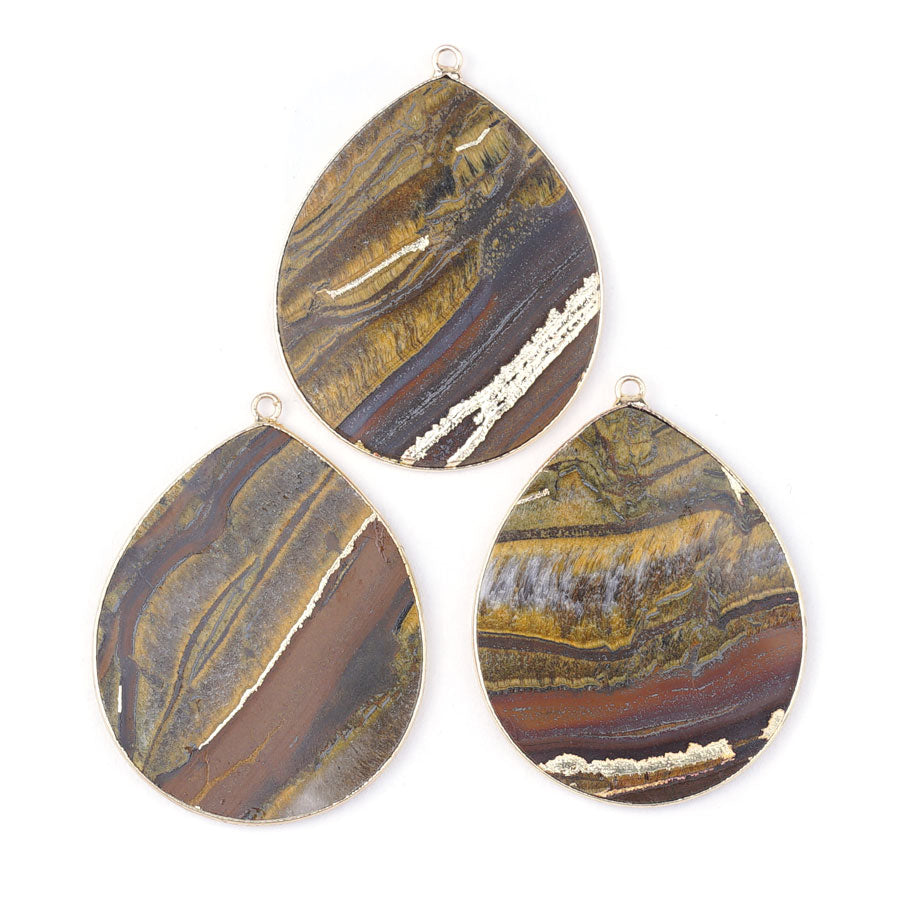 Iron Zebra Jasper 27x34mm Slice Gold Plated - Pendant