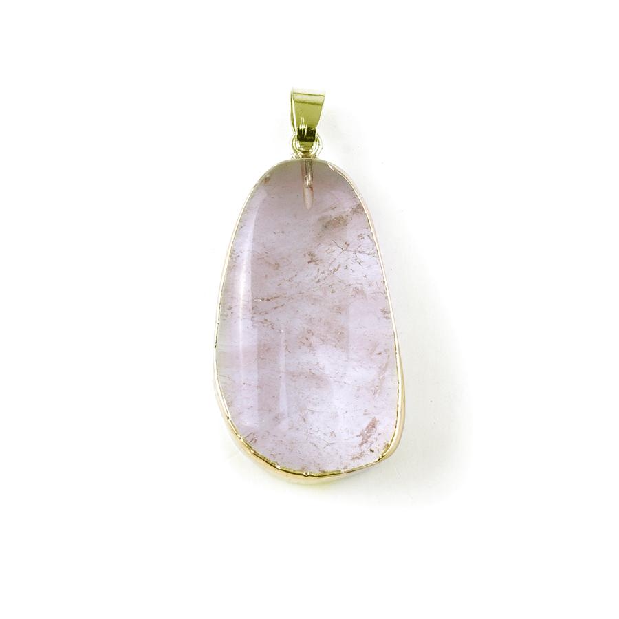 Rose Quartz Polished Pendant Gold Tone Metal - Goody Beads