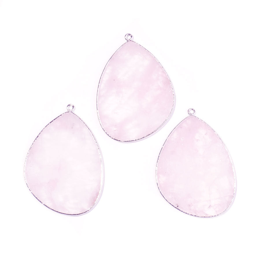 Rose Quartz 27x34mm Slice Silver Plated - Pendant - Goody Beads