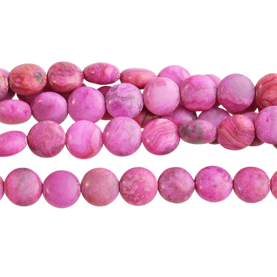 MATTE Pink Crazy Lace Agate 8mm Puff Coin 8-Inch - Goody Beads