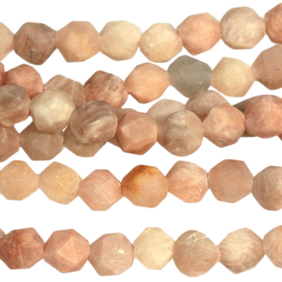 MATTE Peach Moonstone 6mm Star Cut Round 15-16 Inch