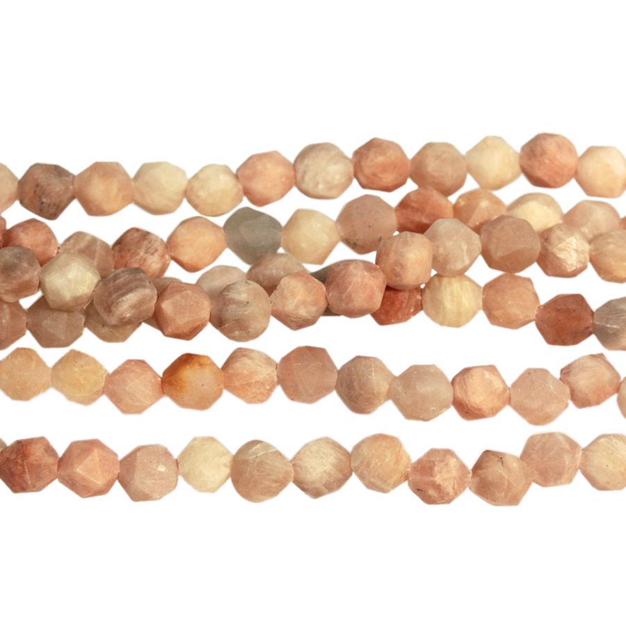 MATTE Peach Moonstone 6mm Star Cut Round 15-16 Inch