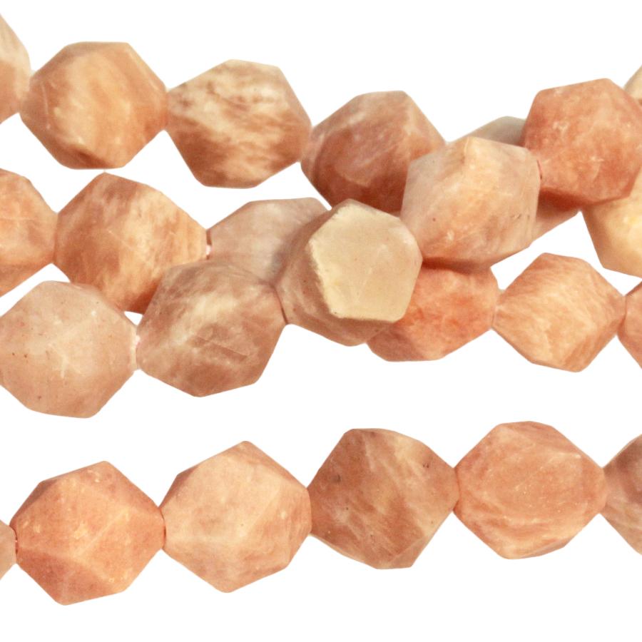 MATTE Peach Moonstone 8mm Star Cut Round 15-16 Inch