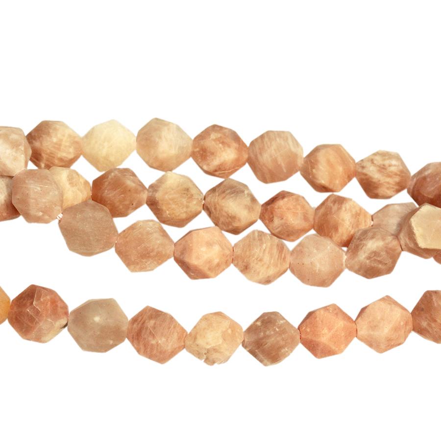 MATTE Peach Moonstone 8mm Star Cut Round 15-16 Inch