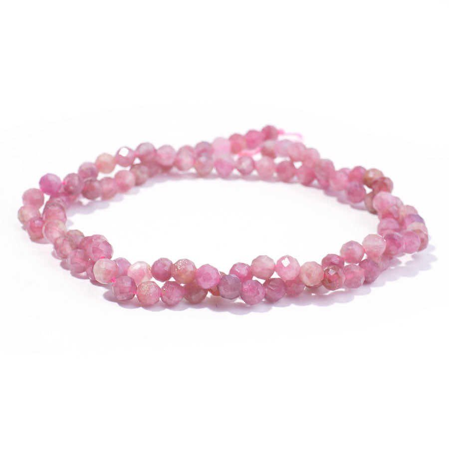 Pink Tourmaline 4mm Round Faceted A Grade - 15-16 Inch - Goody Beads
