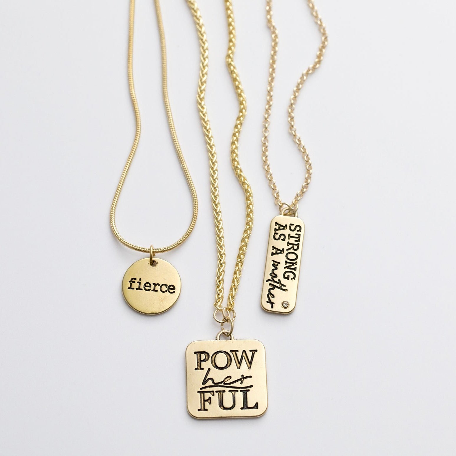 PowHERful 3 Piece Charm Set in Gold - "Strong As A Mother" "PowHERful" "Fierce" - GB Exclusive - Goody Beads