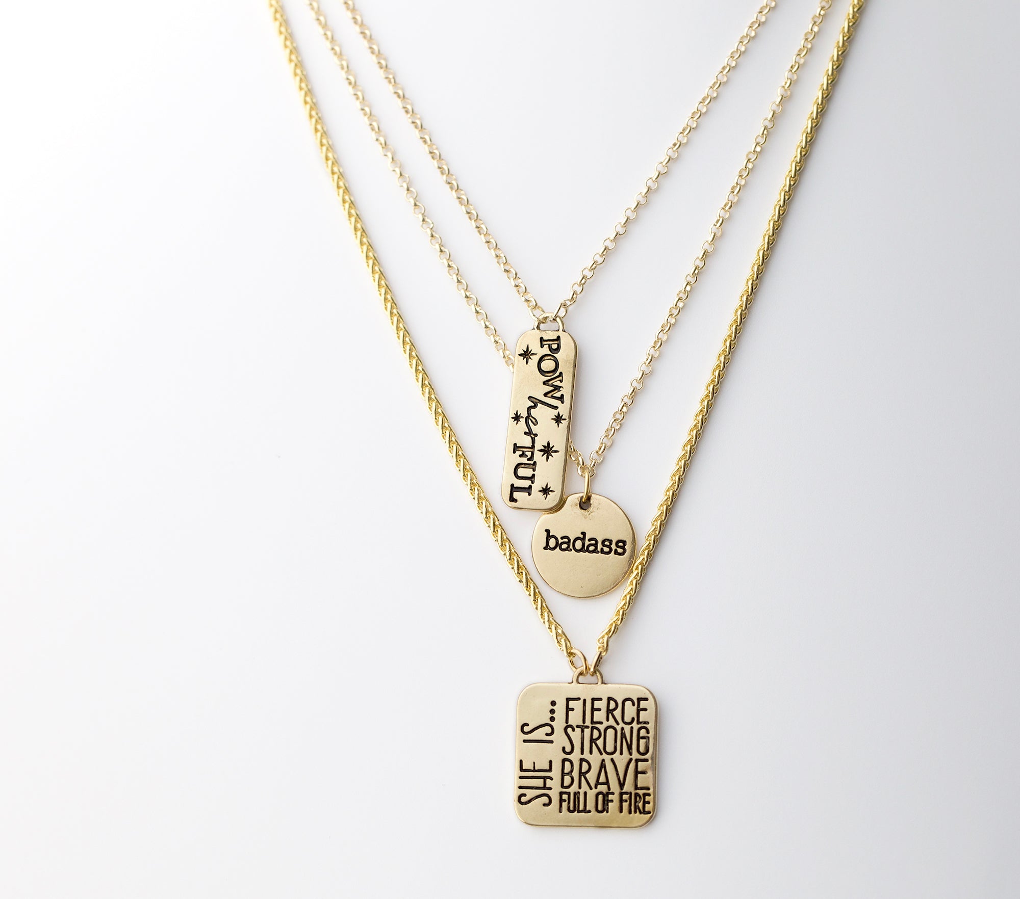 PowHERful 3 Piece Charm Set in Gold - "She is…..." "PowHERful" "Badass" - GB Exclusive - Goody Beads
