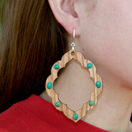 DIY Scallop Wood Frame with Natural Chinese Turquoise Cabochons Earrings - Goody Beads