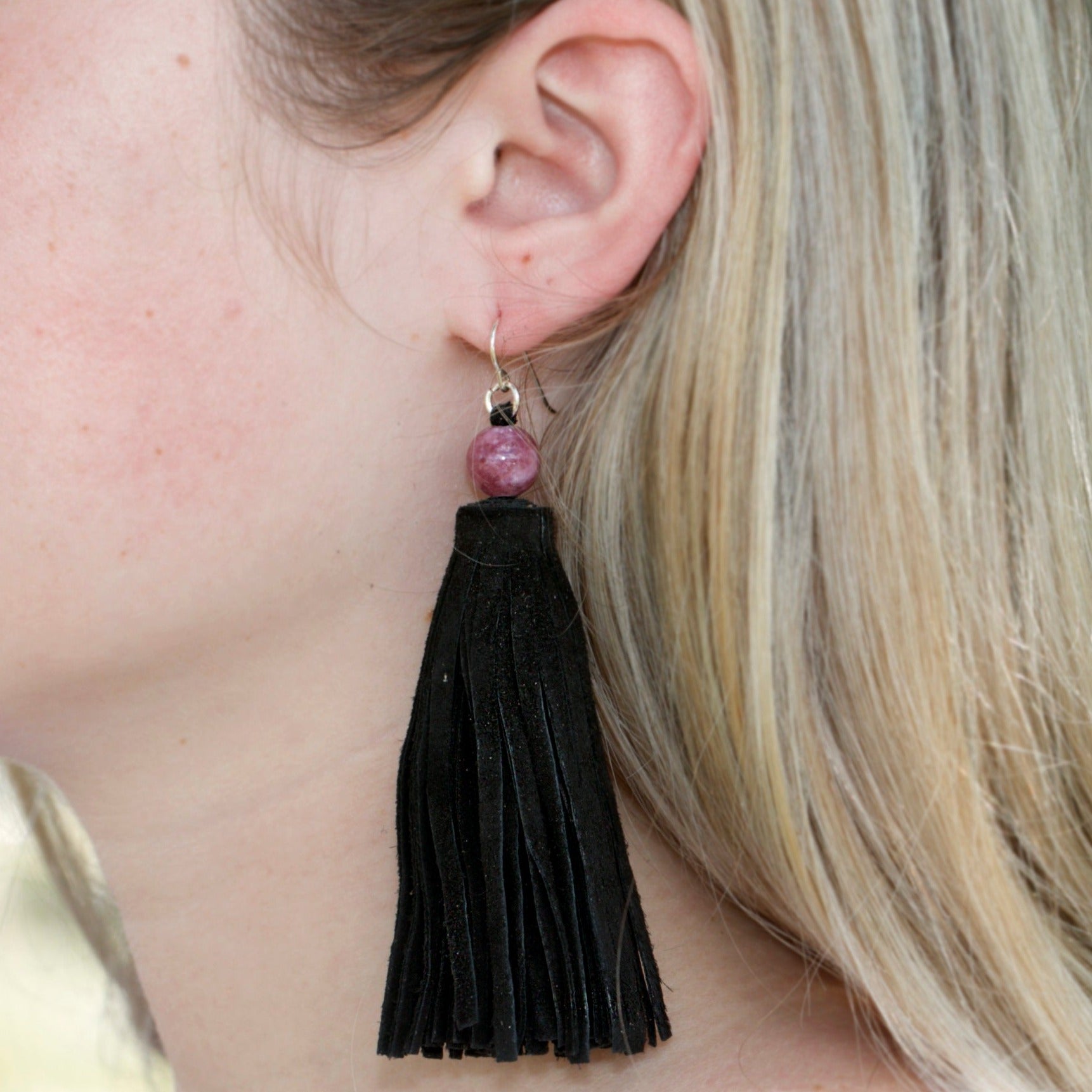 DIY Summer Festival Tassel Earrings & Gemstone Bracelet Duo - Black & Tourmaline - Goody Beads