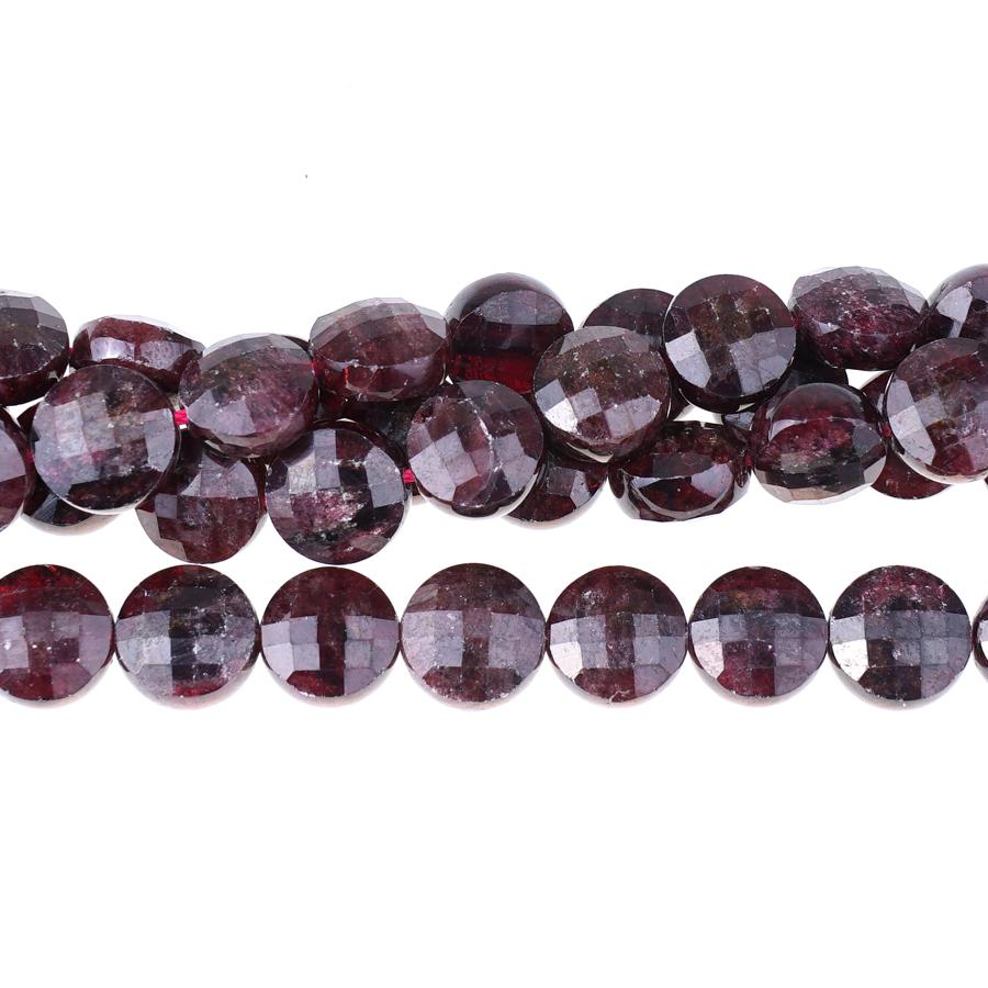 Red Garnet Diamond Cut, Faceted 10mm Coin - 15-16 Inch