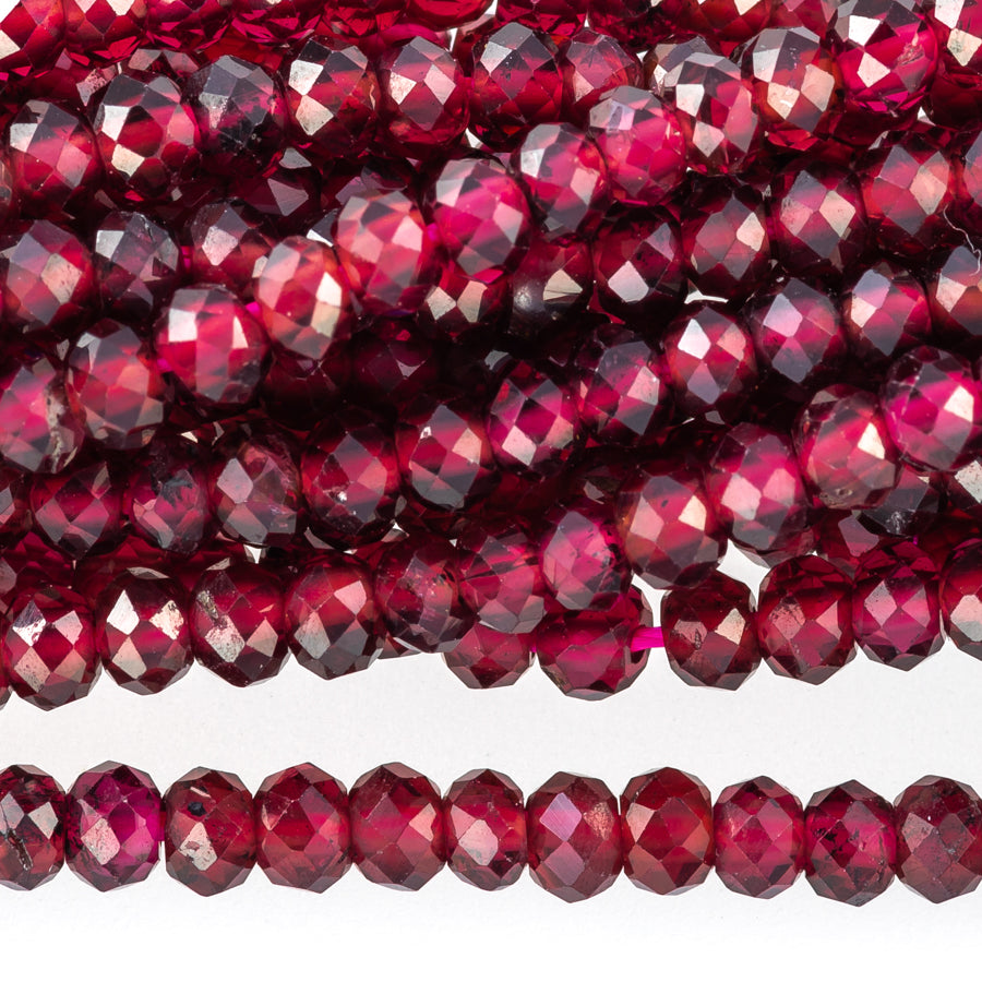 Red Garnet 3mm Rondelle Faceted A Grade - 15-16 Inch