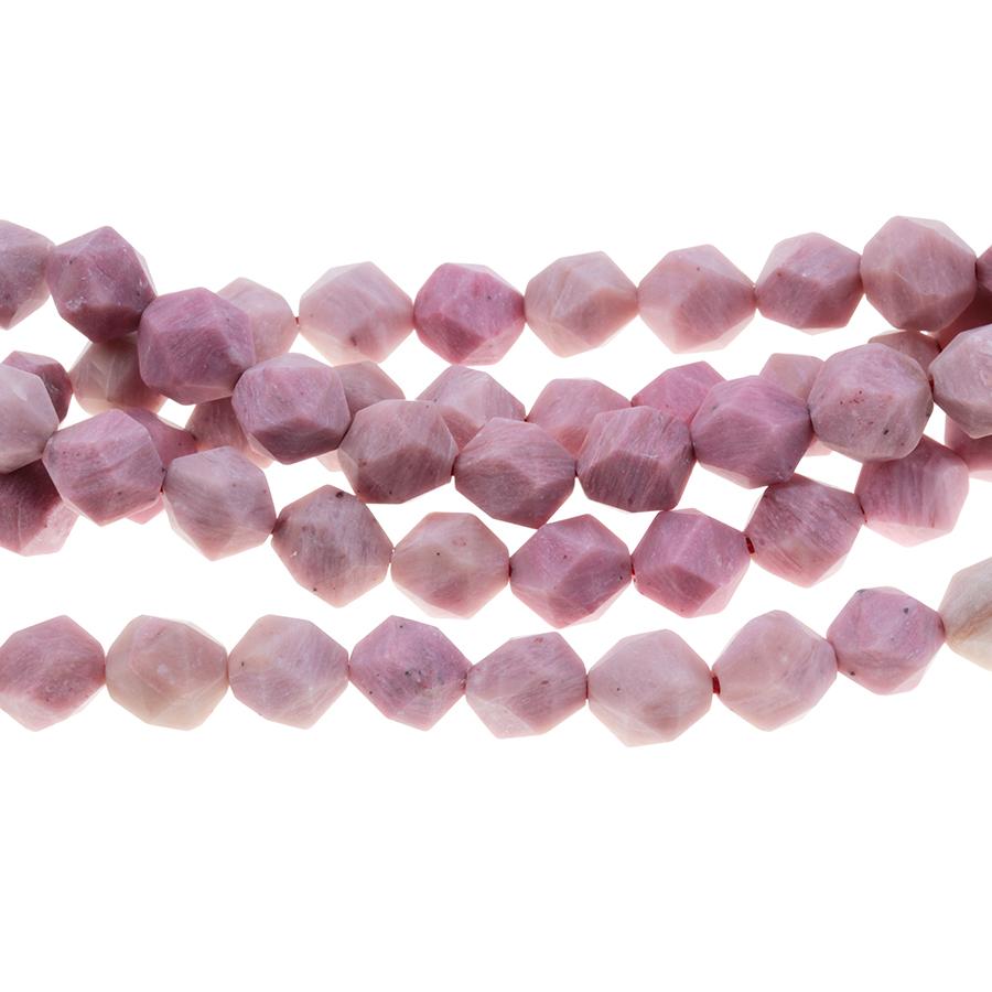 MATTE Rhodonite 8mm Star Cut Round 15-16 Inch