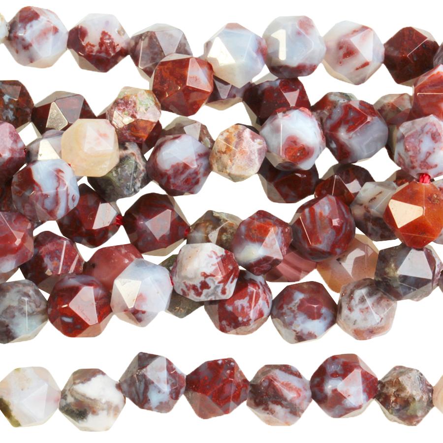 Red Lightning Agate 6mm Star Cut Round 15-16 Inch