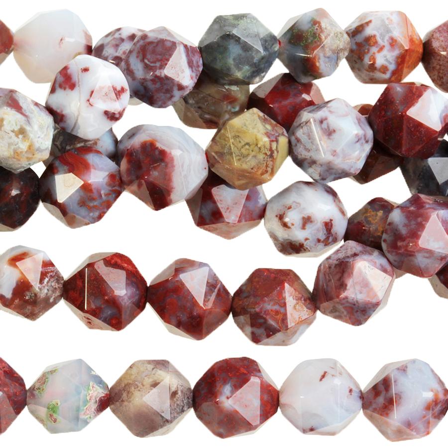 Red Lightning Agate 8mm Star Cut Round 15-16 Inch