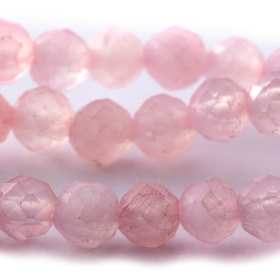 Rose Quartz 4mm Faceted Round 8-Inch - Goody Beads