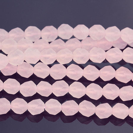 MATTE Rose Quartz 6mm Star Cut Round 15-16 Inch