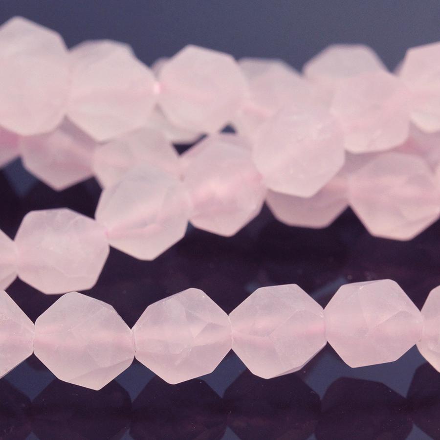 MATTE Rose Quartz 8mm Star Cut Round 15-16 Inch