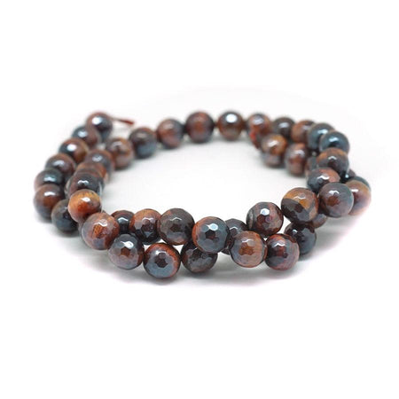 Red Tiger Eye Faceted Rainbow Plated 8mm Round - 15-16 Inch