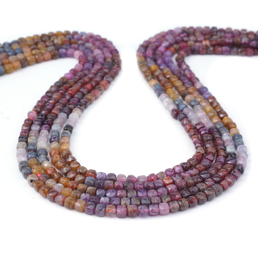 4mm Rainbow Ruby Natural Faceted Cube Banded - 15-16 Inch - Goody Beads