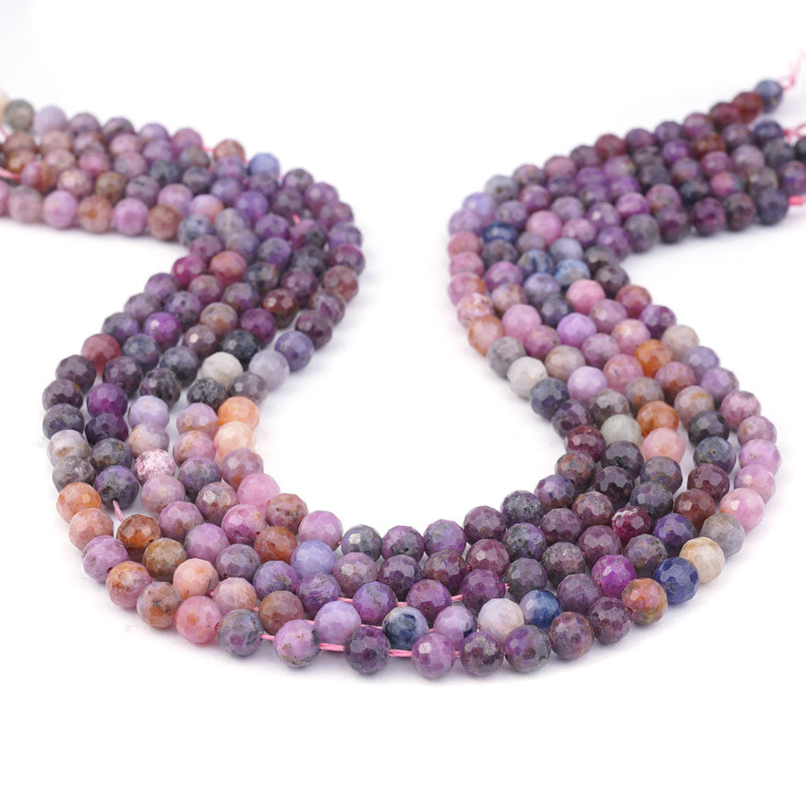 7mm Pink Purple Ruby Natural Faceted Round Banded - 15-16 Inch - Goody Beads