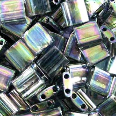 TL2440D-TB Dark Transparent Grey Rainbow Luster Tila Beads Tube - Goody Beads