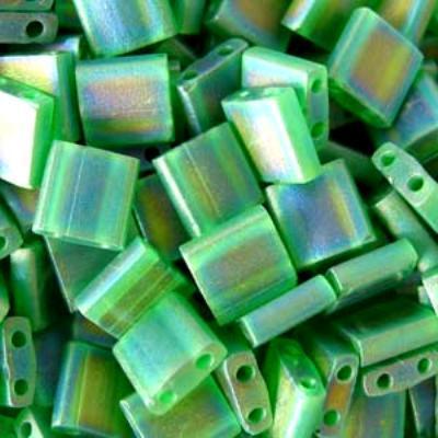 TL146FR-TB Matte Transparent Green AB Tila Beads Tube - Goody Beads