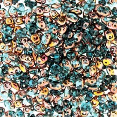 DU0560020-27101 Aqua Capri Gold SuperDuo Two Hole Czech Seed Beads Tube - Goody Beads